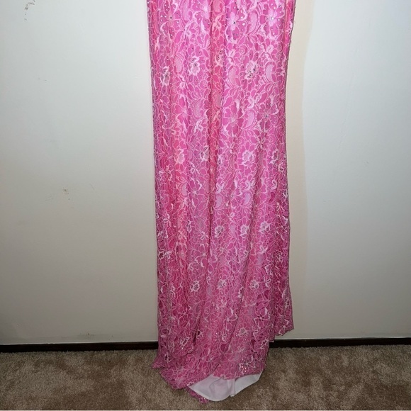 Vienna Prom Pink w/Crystals Vienna 1034 Size 0 Long Lace Prom Dress Pageant Gown - Picture 8 of 16
